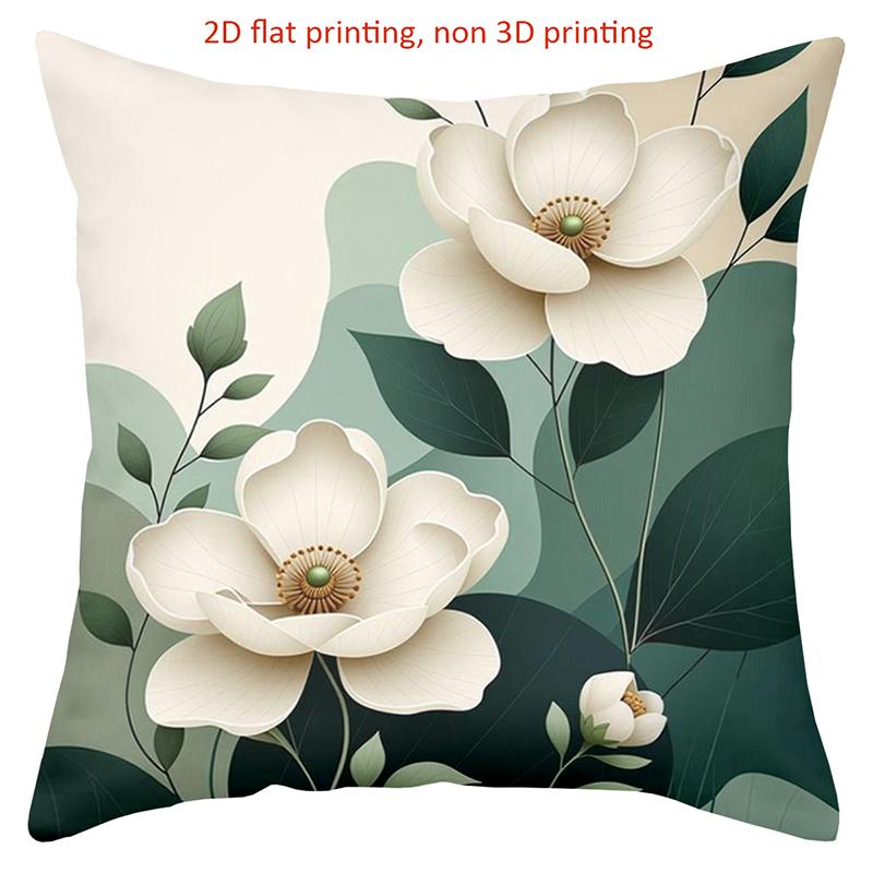 1 Pieces White Flowers On Green Leaves 2D Printed Pillow Polyester Pillowcase, Sofa Decorative Cushion Cov Headboard Pillow