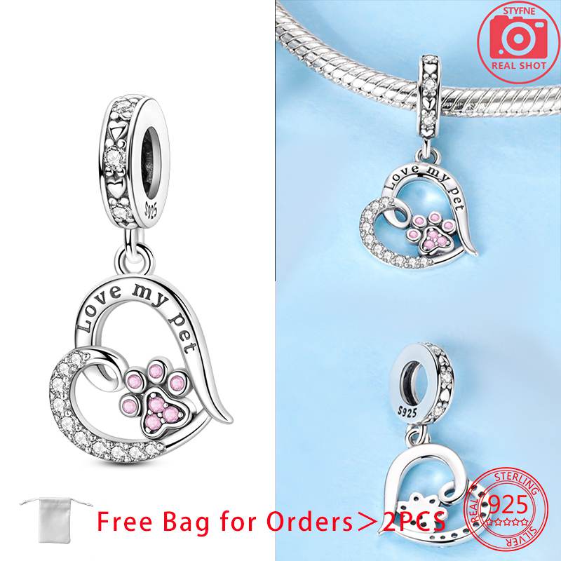 Elegant Charms Copper Heart Cat Pet Dog Beads Pendant Fit Bracelet Necklace Accessories Bead Jewelry Making Jewelry Gift