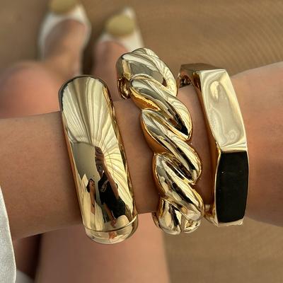 Exaggerated Metal Smooth Thread Stacked Bracelet, Personalized Retro Geometric Hexagonal Mirror Bracelet