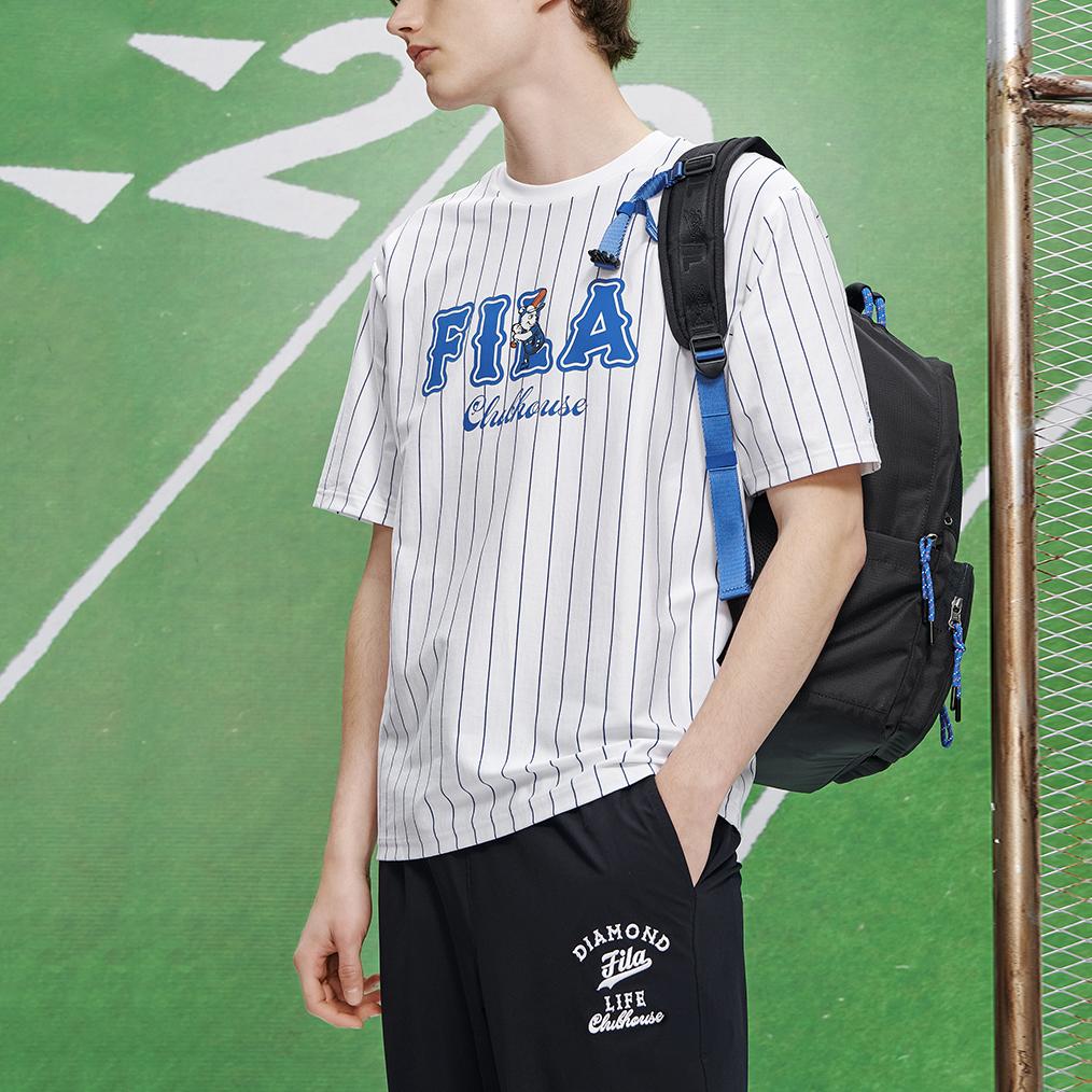 Fila Striped Logo Print Round Neck Short Sleeve T-Shirt Men Tops White T11M322101F-WT