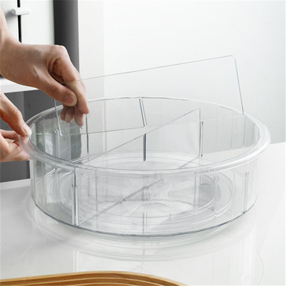 360 Rotating Clear PET Storage Tray Desktop Organizer Fruit Plate Kitchen Spice Rack