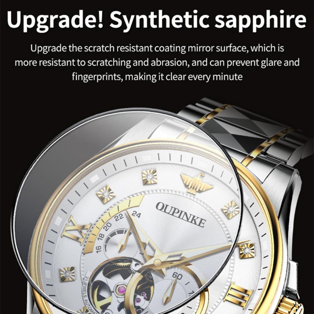 OUPINKE Herrenuhr Multifunktional Leuchtend Skelettiert Business Mechanisch High-End Uhr