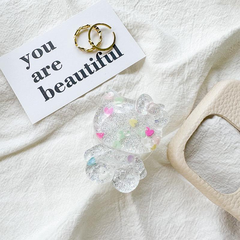 Color Small Love Glitter Kt Cat Mobile Phone Airbag Bracket Girl Heart Back Sticker Retractable Desktop Watching Drama Support Frame