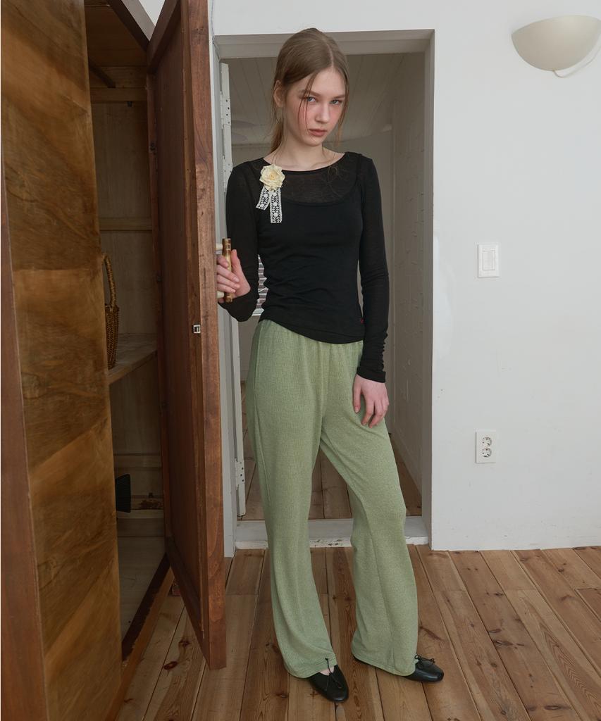 PISCESS Crinkle Easy Elastic Waist Pants_Light Green