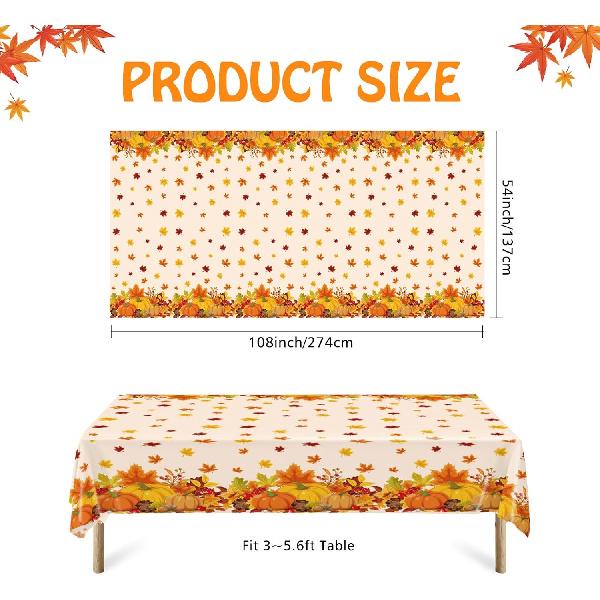 Thanksgiving Tablecloth Plastic Disposable - Fall Rectangular Paper Tables Cloth Cover for Rectangle Oblong Long Table Pumpkin Maple Leaf Decor