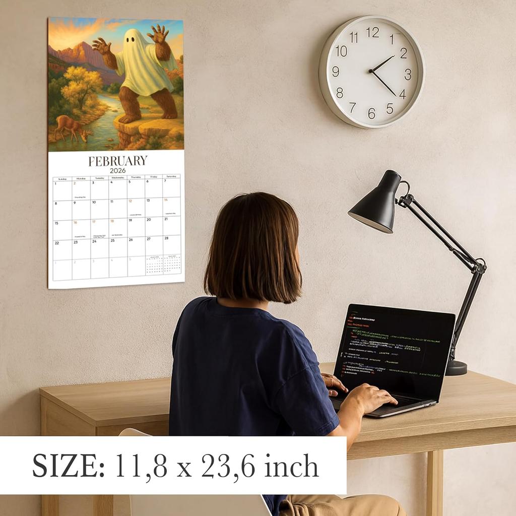 Bigfoot Calendar 2026 Monthly Wall Calender 12 Month, Funny Cryptid Calendar 2026, Bigfoot Gifts, White Elephant or Gag Gift, Sasquatch Gifts for Men