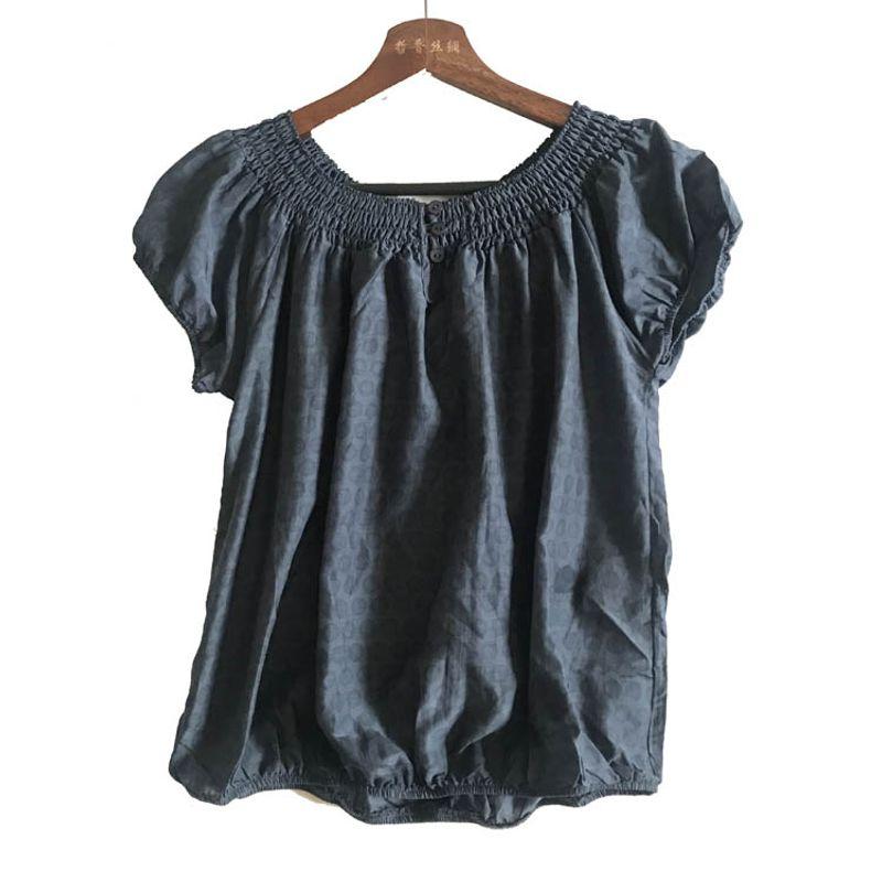 

Silk Tops Mulberry Silk Short Sleeve T-shirt Women s Summer Loose Blouse Dotted Prints Silk plus Cotton Comfortable Bottoming Shirt