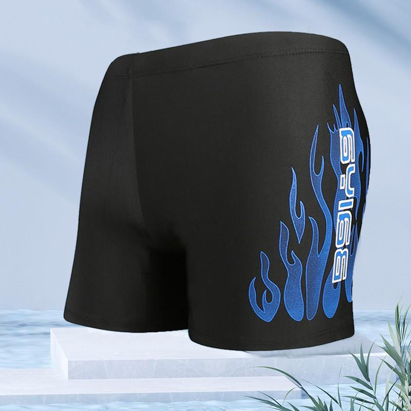 Mens Flame Print Loose Fit Boxer Style Swimming Trunks Quick Dry Nylon Swimwear Pool Beach Surfing