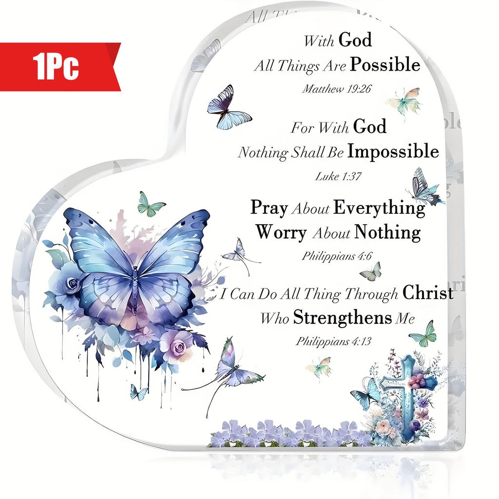 Regalo Cristiano Religione Santa, Fiori Farfalla Viola, Regalo Ispiratore, Con Versetti Biblici e Preghiera Decorazione Desktop Cristiana per Donne, Asilo