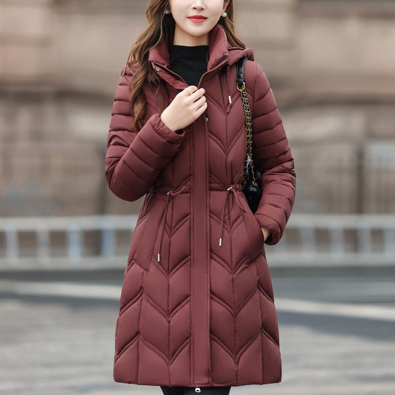 Elegantní zimní kabáty pro ženy středního věku s kapucí, slim, ležérní, silné, teplé, dlouhé parky, dámské bundy