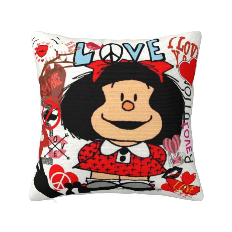 Manga Quino Mafalda Cushion Cover Kawaii Cartoon Velvet Luxury Pillows Living Room Decoration