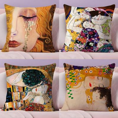 Federa Cuscino Pittura ad Olio Gustav Klimt Peluche Corto Stampa Double-Sided Lavabile in Lavatrice a Casa Federa per Cuscino Invernale