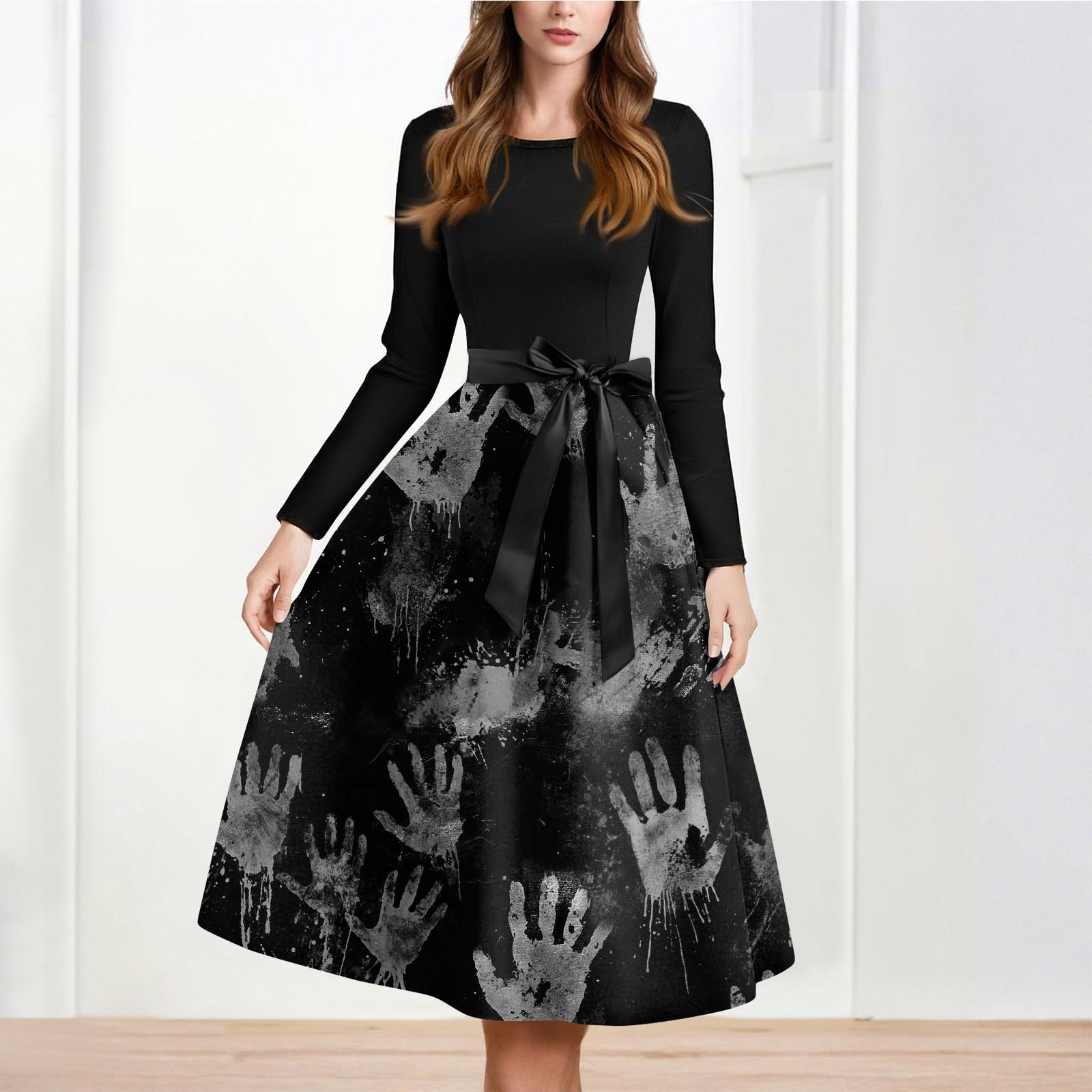 

Женское повседневное и модное платье с длинными рукавами и R-образным вырезом с принтом снежинок XXXXXL