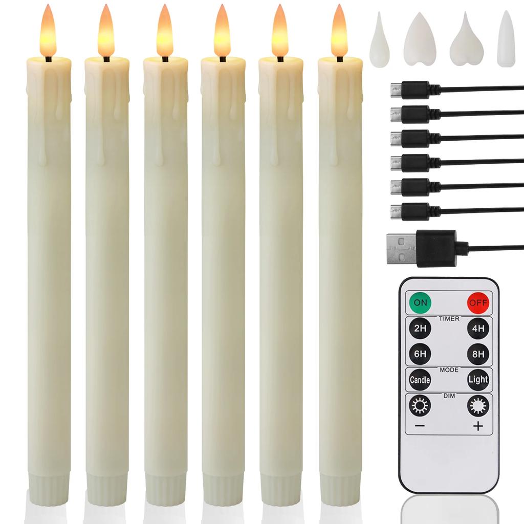 Long Christmas LED Candle with Remote Timer Flameless Ivory Taper Candles Battery Powered Church Flickering Candlesticks Light