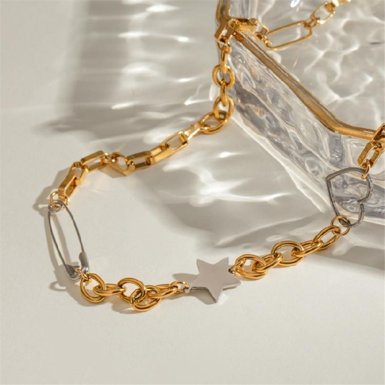 Stylish Stainless Steel Necklace Adjustable Neck Jewelry Featuring Five-pointed Star and Love Heart for Special Occasion