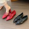 Pointed Sweet Princess Bow Shallow Mouth Inner Height Increase Red Mary Jane Shoes Celebrity Temperament Banquet Women's Shoes