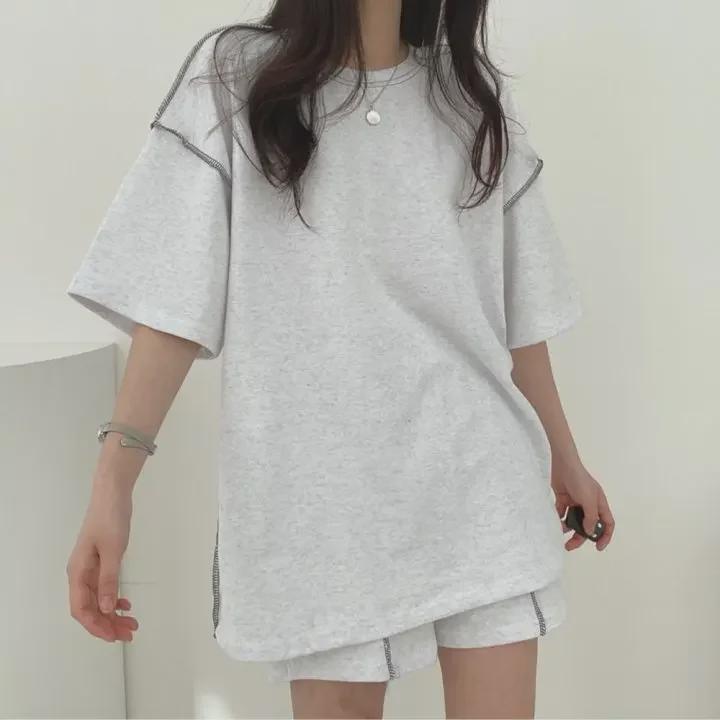 Women's 2024 Summer Casual Solid Color Cotton Sportswear Set - Loose Two-Piece Outfit