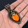 Orange Carved Bone Face & Moonstone Gemstone Pure Copper Wire Wrap Handmade Jewelry Pendant