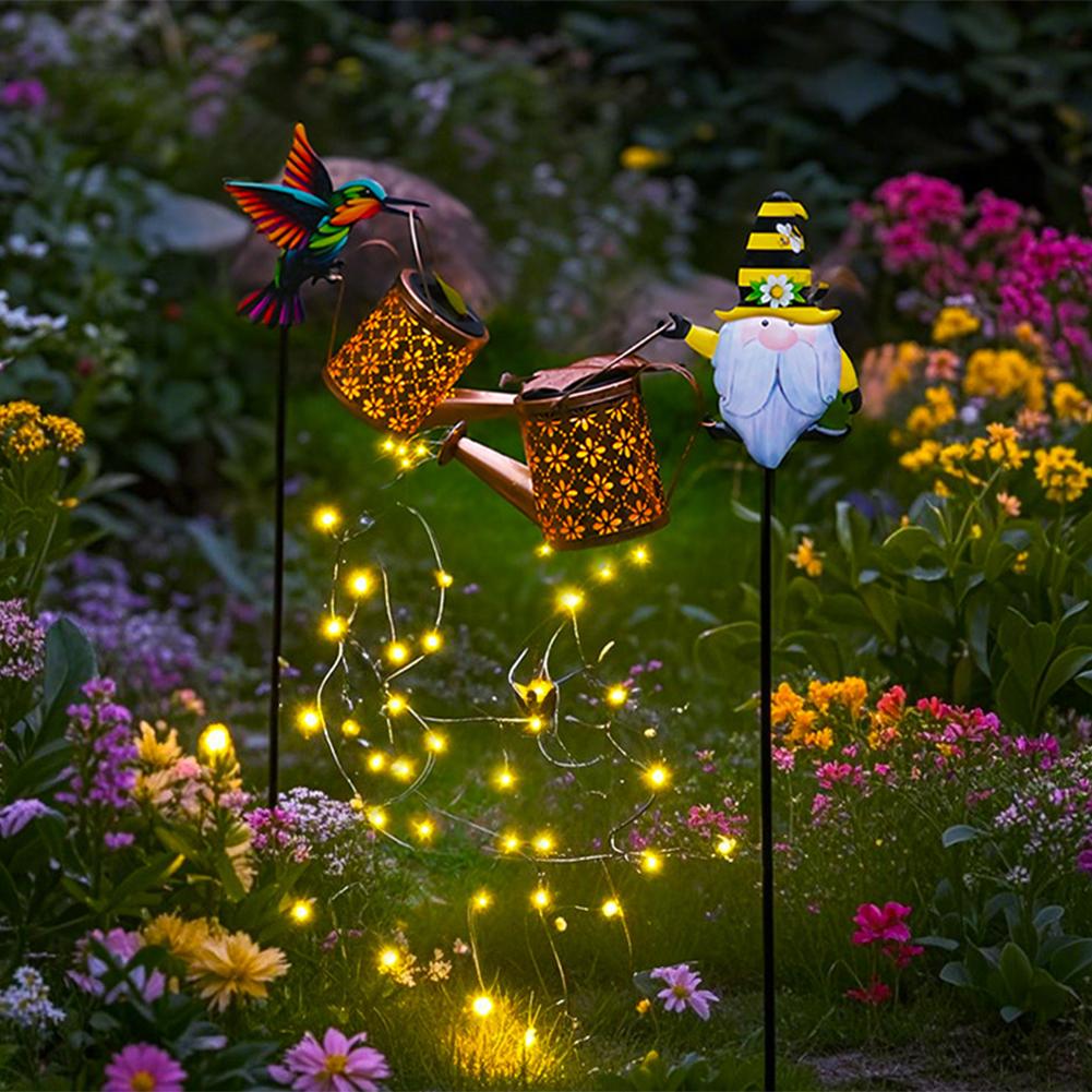 Solar Watering Can Light with Bracket Solar Powered Metal Fairy Lights Solar Garden Lights for Walkway Yard Pathway Patio Table