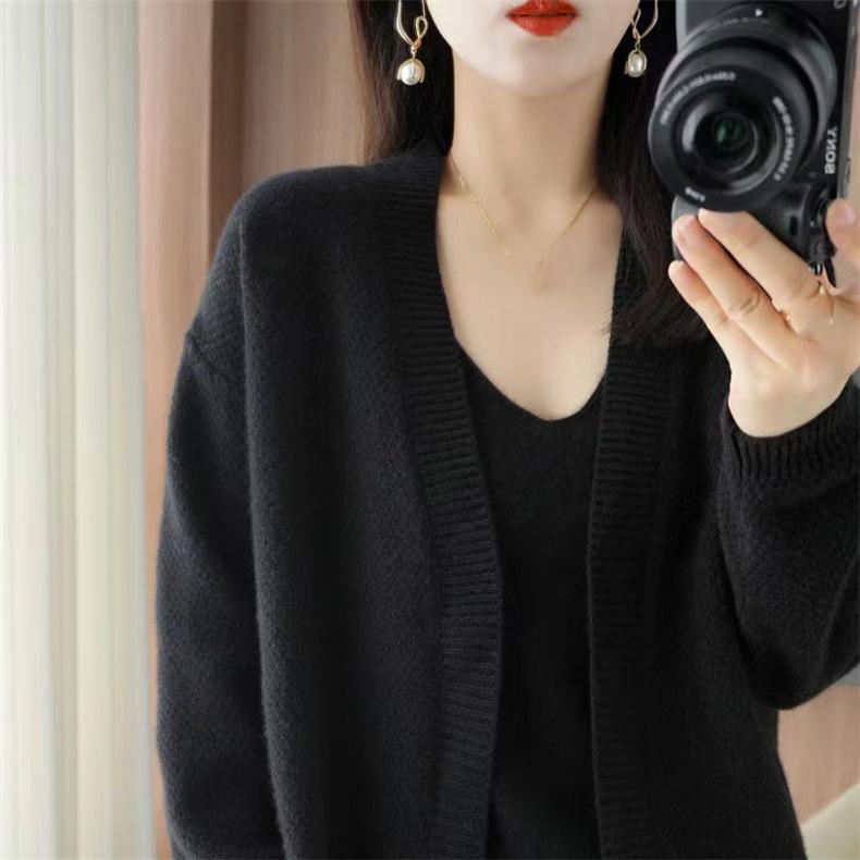 Women Autumn Winter Solid Causal V-Neck Top Vest Long Sleeve Knitwear Knit Sweater Cardigan 2 Pic