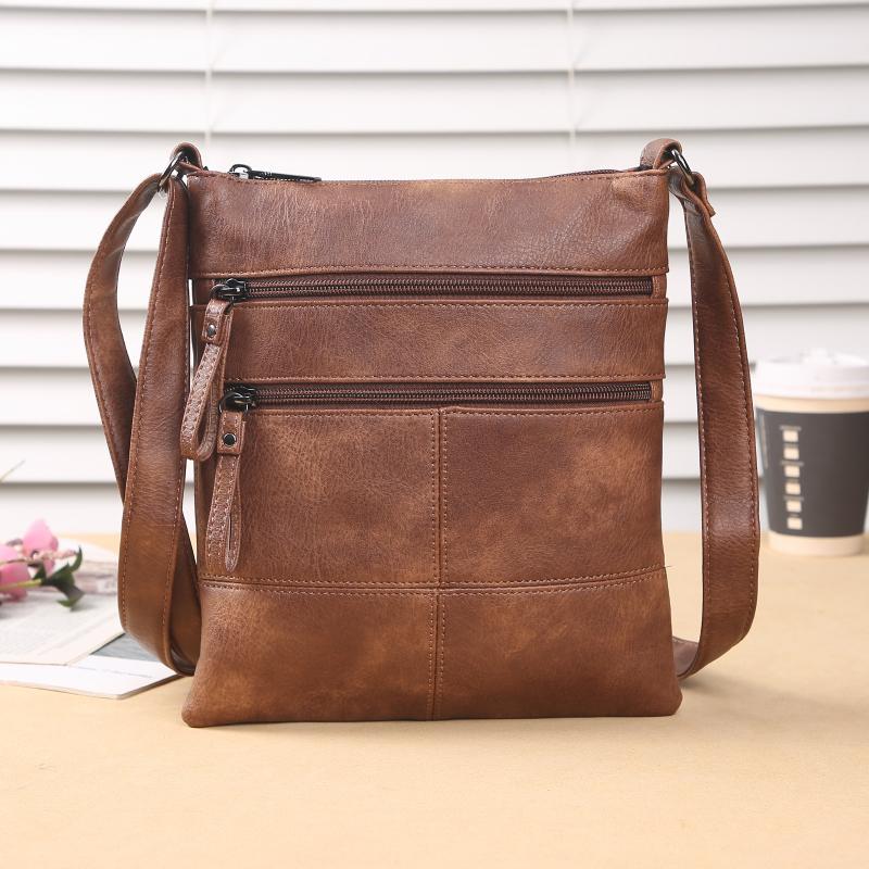 

Double Zipper Retro Leather Crossbody Bag for Women Vintage Shoulder Bags Purse with Multiple Zipper Pockets Everyday Travel Bag кавовий