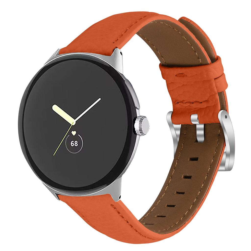 Litchi Textured Genuine Leather Strap for Google Pixel Watch 4/3/2/Watch 41mm Pointed-End Watch Band with Silver Buckle