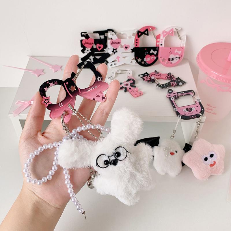 Sweet Cool Girls Acrylic Keychain Hook Pink Black Hanging Decoration For Bag Pendant Doll Toy Holder Personalized Pendant Gift