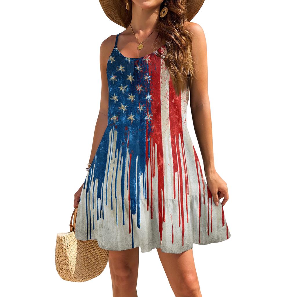 Summer Dresses for Women 2026 Casual Dresses for Women Striped Star Print Sleeveless Womens Summer Dresses Midi Dresses for Women