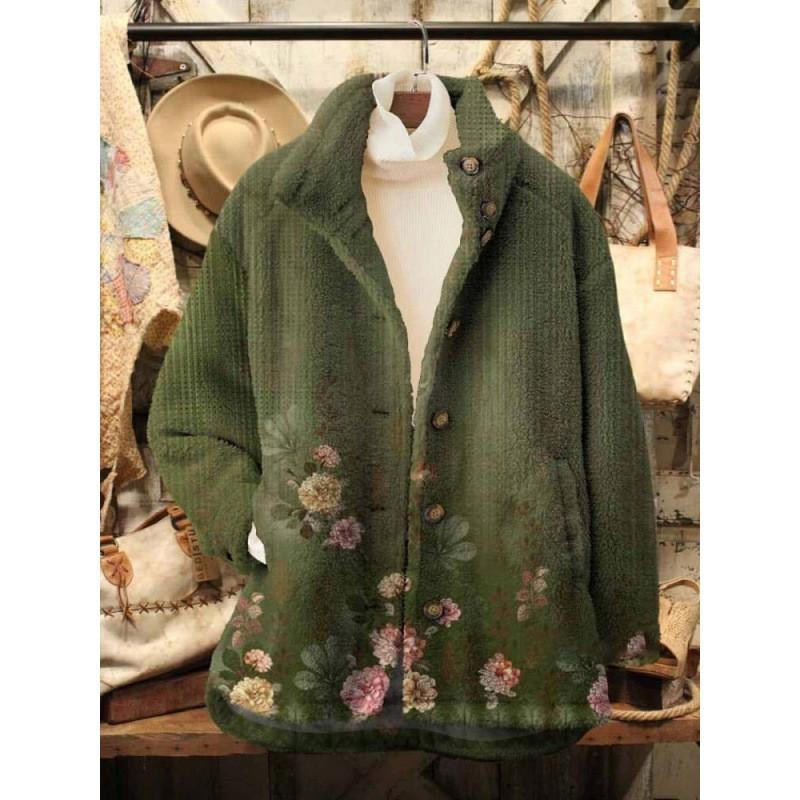 Womens Stand-Up Collar Fleece Sweatshirt With 3D Digital Floral Print Casual Long Sleeve Top Fall 2025