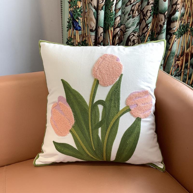 Kissenbezug mit Chenille-Stickerei: Sofa im pastoralen Heimstil, Dekokissen und Lendenstütze