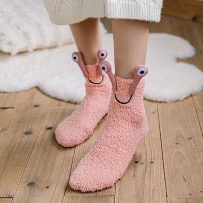 Kawaii 3D Eyes Funny Tube Socks Mid-Calf Cartoon Coral Fleece Socks Hosiery Thicken Warm Winter Floor Socks Women Girls