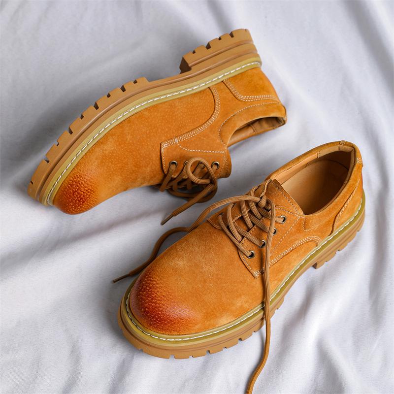Sapatos de trabalho estilo retrô britânico para atividades ao ar livre, botas de cano baixo para homens, com sola grossa, que aumentam a altura, antiderrapantes, para caminhada