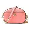 Logo Printed Zipper Closure PVC Leather Crossbody Shoulder Bag Women's Rose Pink