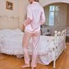 Damen Freizeit 2-teiliges Schlafset Satin Nachtwäsche Rosa Gestreiftes Pyjama-Set Langarm Oberteil & Hose Outfit Luxuriöse Hauskleidung Loungewear