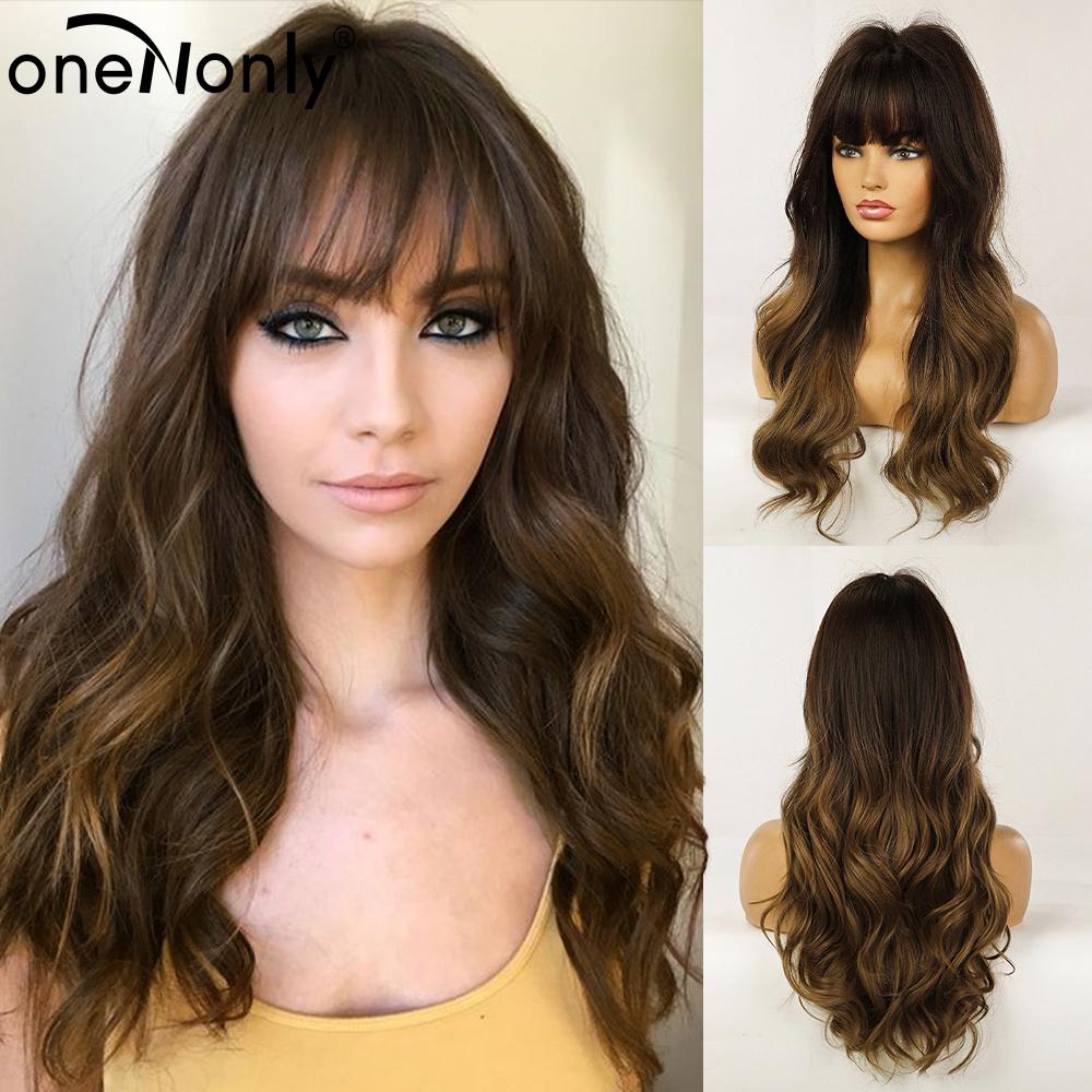 

oneNonly Ginger Red Wig with Bangs Довгі хвилі Синтетичні перуки для жінок Косплей Натуральна перука Волосся Термостійке волокно LC226-3