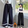 Girls' Plus Velvet Plaid Wide-Leg Pants - Warm, Stylish, and Loose Fitting for Autumn/Winter.