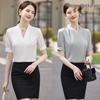 White Women's V-Neck Short Sleeve Shirt - Summer Professional Wear for a Goddess Style
