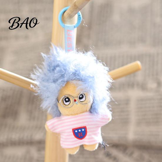 Doll Keyring Pendant, Mini Size Portable Keychain Soft Velvet Fabric Fried Hair Glasses Doll, Durable Accessory for Bags Keys Backpacks Small Hanging