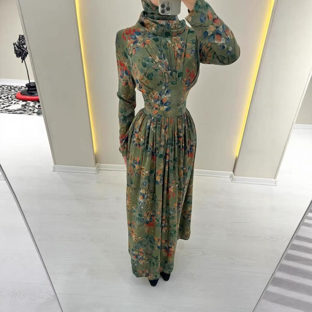 Middle East Arabia Dubai Saudi Arabia Spring New Floral Skinny Long Sleeve Pendulum Dress Women's Skirt
