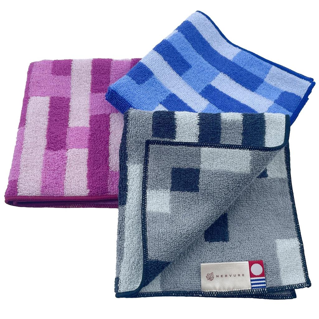Imabari Antibacterial and Made in Set of 3 Graph Line Assorted 3 25 x 25 cm Towels, Antiviral, Cleanse, Japan, Handkerchiefs, Design, Colors, Approx.