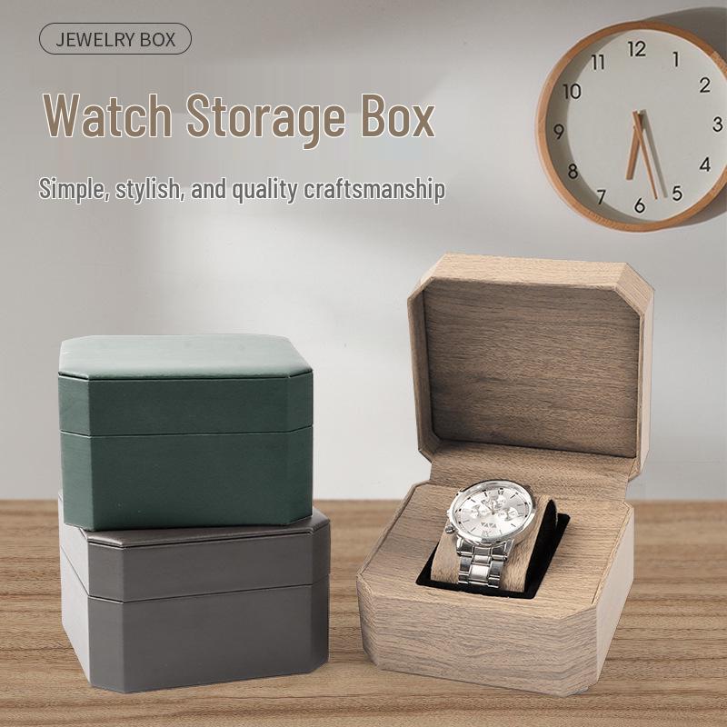 Men's Portable PU Leather Octagonal Watch Storage Box