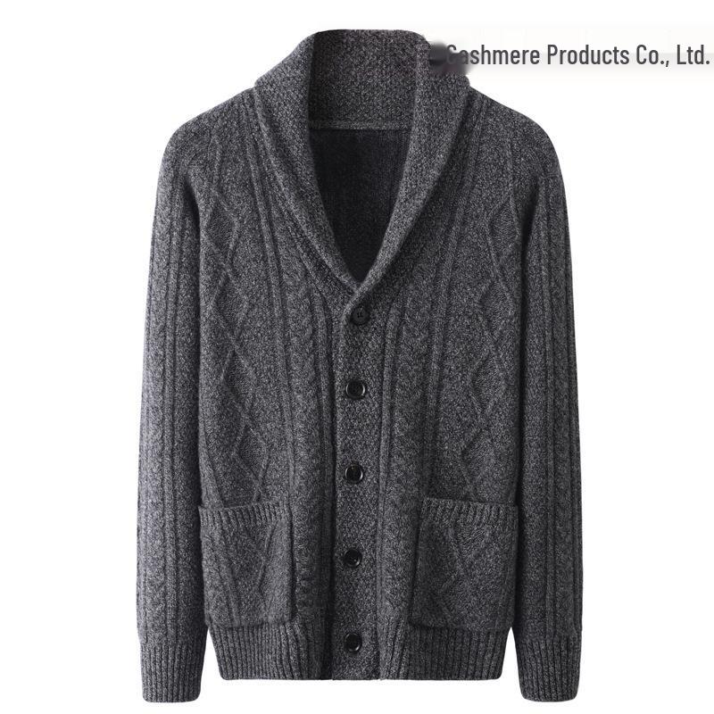 Herren Leichter Luxus Woll-Cardigan-Pullover mit Taschen - Herbst/Winter Strickjacke