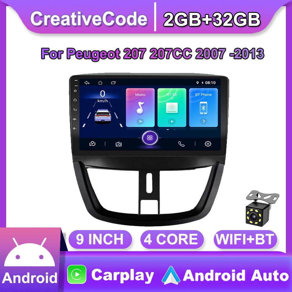 

2 Din Android для Peugeot 207 207CC 2007-2013 Автомобильное радио Мультимедийный плеер Carplay Авто Стерео WIFI GPS DVD головное устройство 2 + 32 ГБ