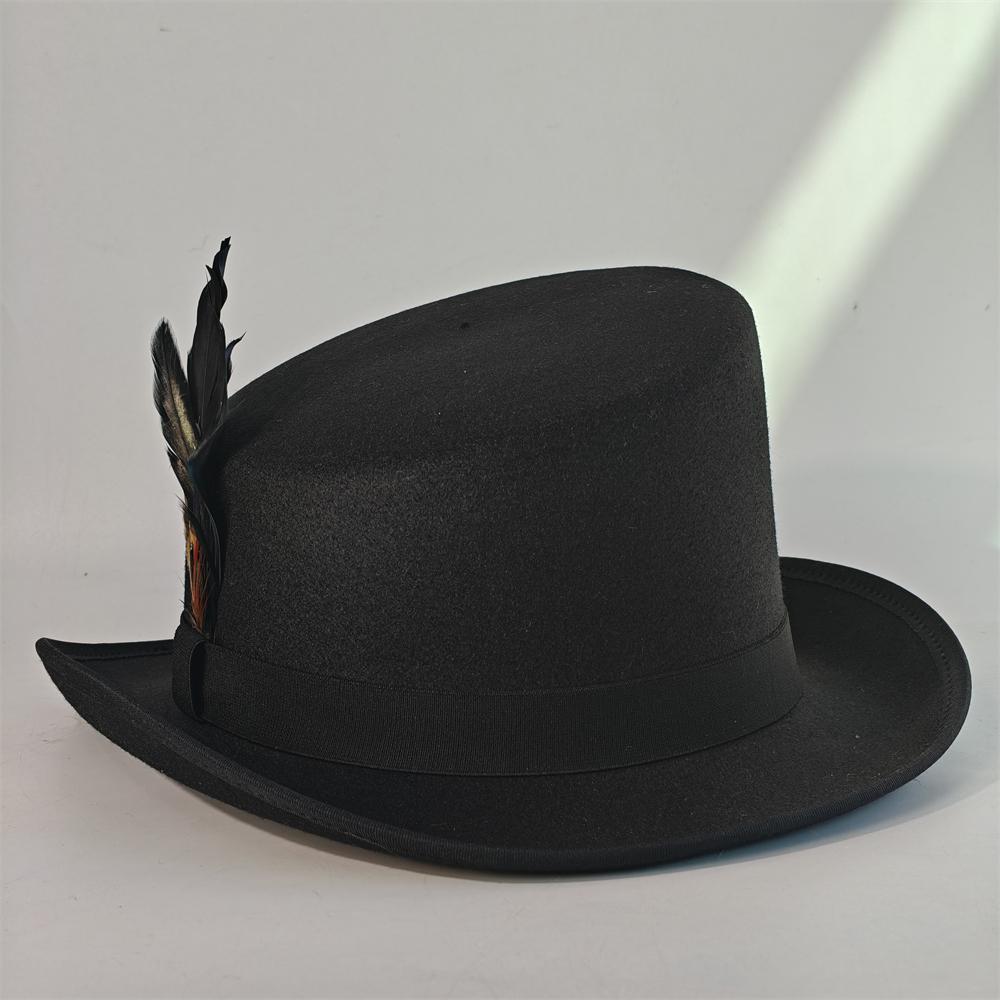 Sloping Top Man Fedora Unisex Gentleman Cosplay Derby Bowler Hat British Shape Hat Autumn Winter Magic Hat Feather Accessories