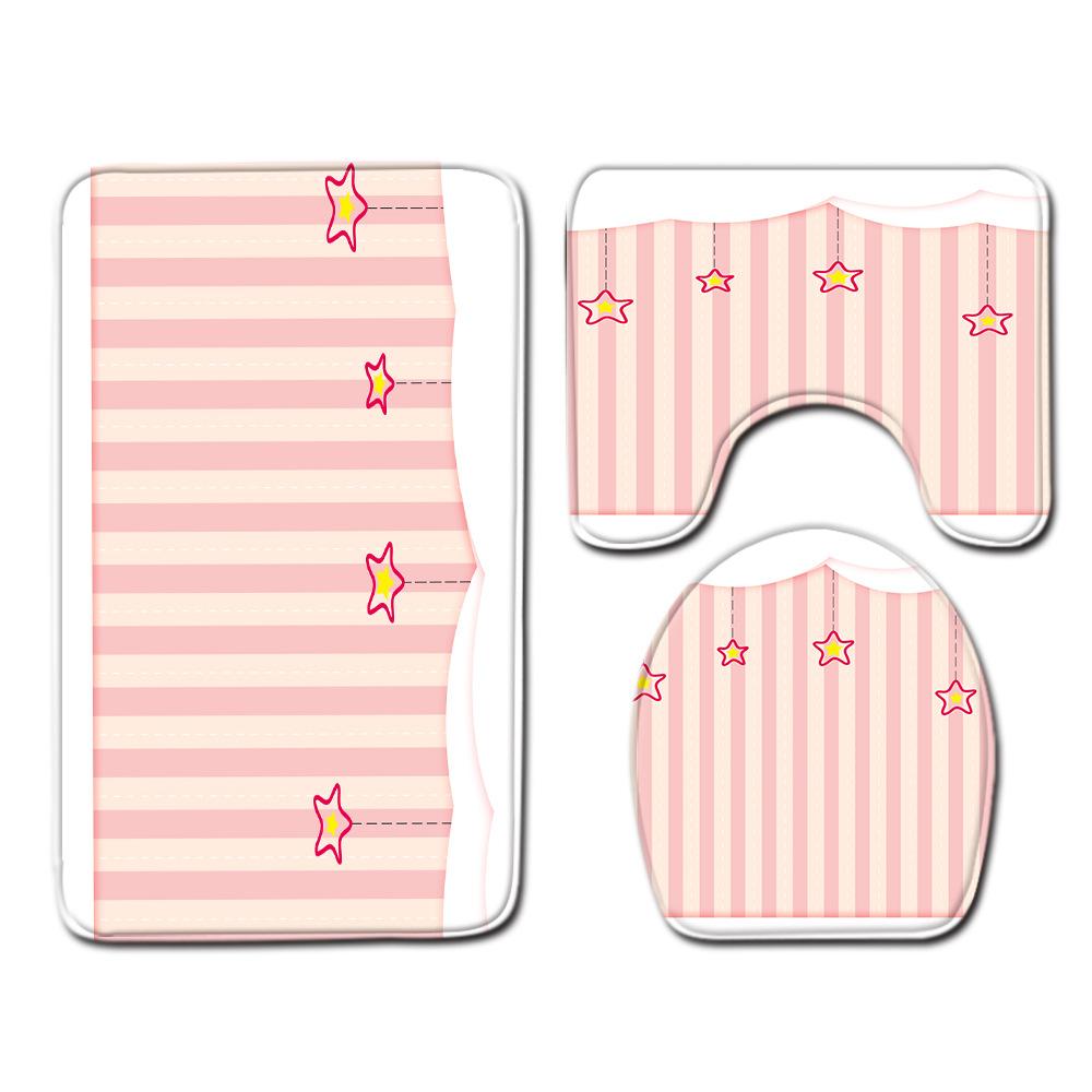 Striped Checkered Toilet Three-Piece Floor Mat Bathroom Three-Piece Carpet Doormat