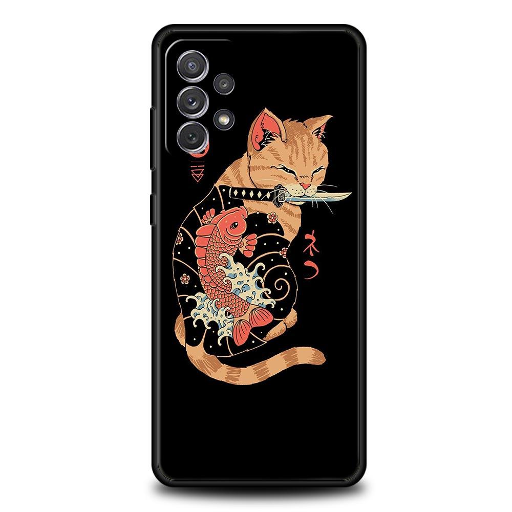 Phone Case for Samsung Galaxy A13 A15 A17 A07 A21S A22 A23 A25 A31 A73 A32 A52 A52S A41 5G Soft TPU Shell Animal Cat Tattoo Bags