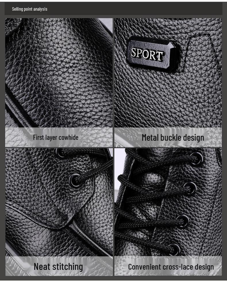 Men's Extra Large Leather High-Top Boots - Business Casual Style with Big Toe Cap and Plus Velvet Lining