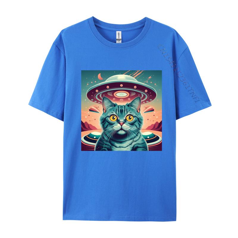 Elegant Cat Selfie Ufo Tshirt High Quality Men T Shirt Cosie Tops Shirt Unique Printed Funky Tshirt