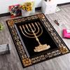Golden Menorah Star David Vintage Floral Frame Black Background Anti-slip Area Rug Living Room Bedroom Religious Holiday Decor Floor Mat