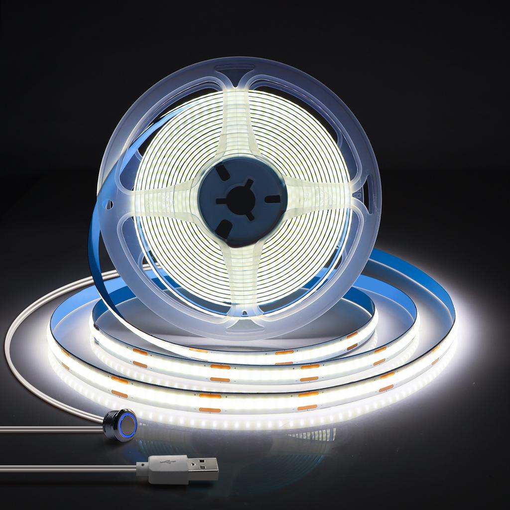 Touch Sensor Dimmable LED Under Cabinet Light USB 5V COB LED Strip Recessed Touch Switch DIY Bookcase Closet Backlight Lighting